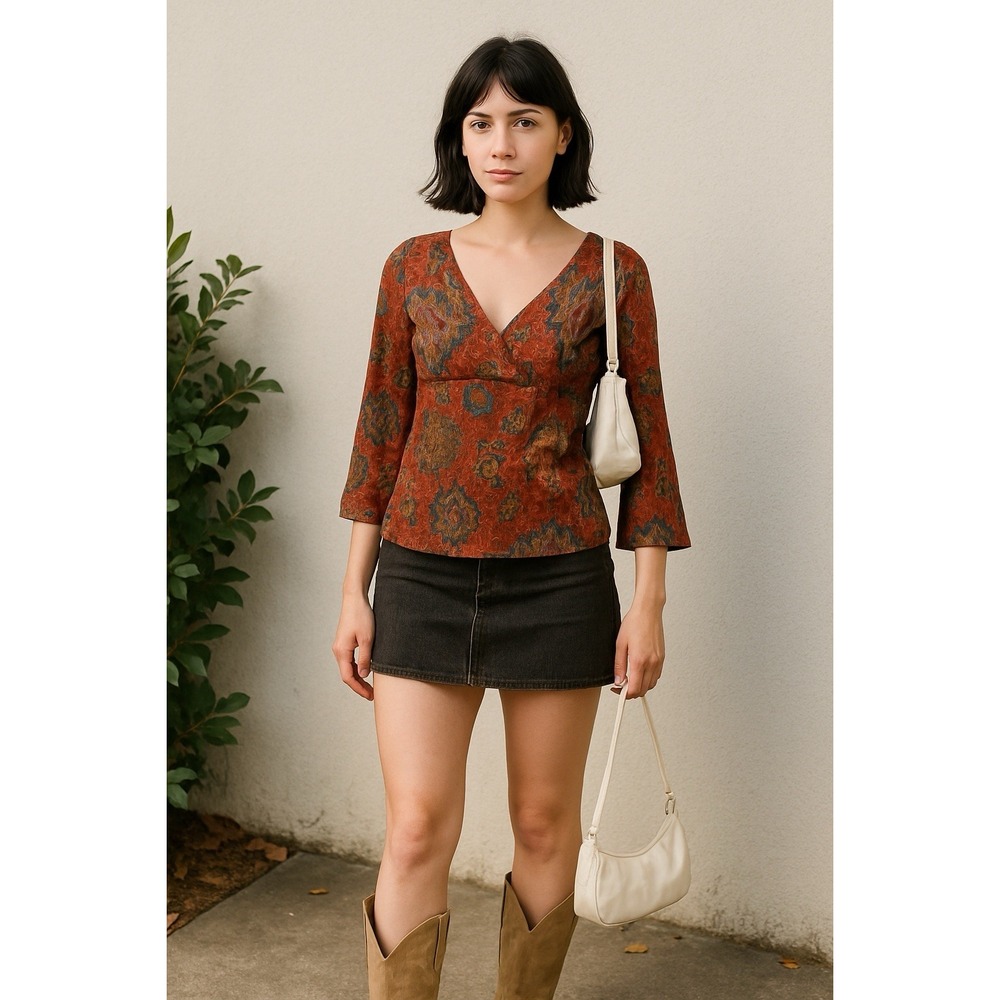 Chaps Top Womens XL Floral‎ Surplice Aztec Southwestern Boho Festival Retro
